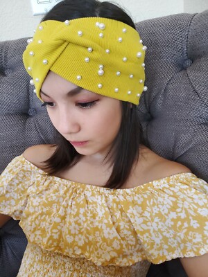 Wide Cotton Pearl Elastic Crossknot Headband Turban Fashion Vintage Boho  Luxury