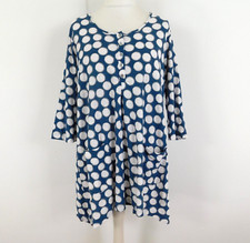 Capri Blue White Spot Print Tunic Dress Size S/M Cotton Pockets Boho Lounge