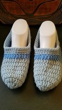 Slippers Crochet Handmade Size 7 - 9 2-tone Blue Medium House Slippers