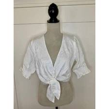 Show Me Your Mumu Kimmy Tie Top in White Tulips Large Tie Front Beach Summer