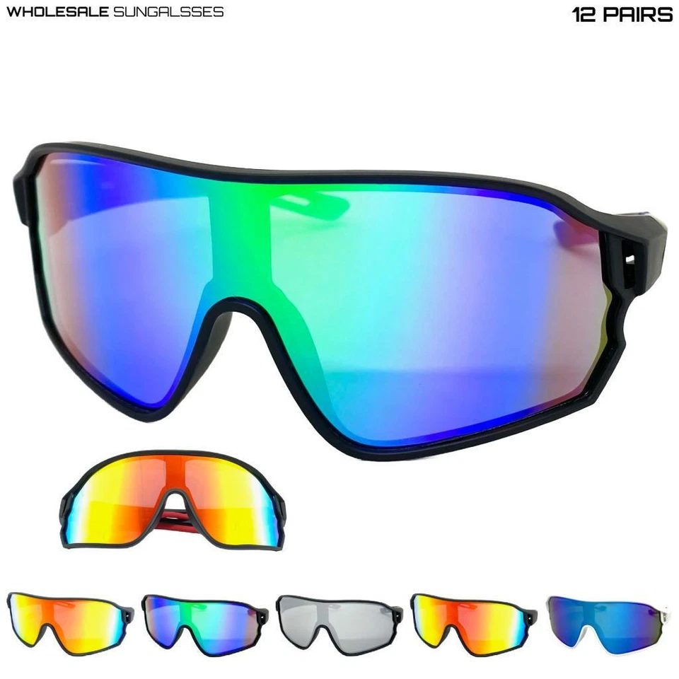 ОПТОВЫЙ ЛОТ Мужские Негабаритные Спортивные Обернутые Байкерские Велосипедные Защитные СОЛНЦЕЗАЩИТНЫЕ ОЧКИ 12 Пар