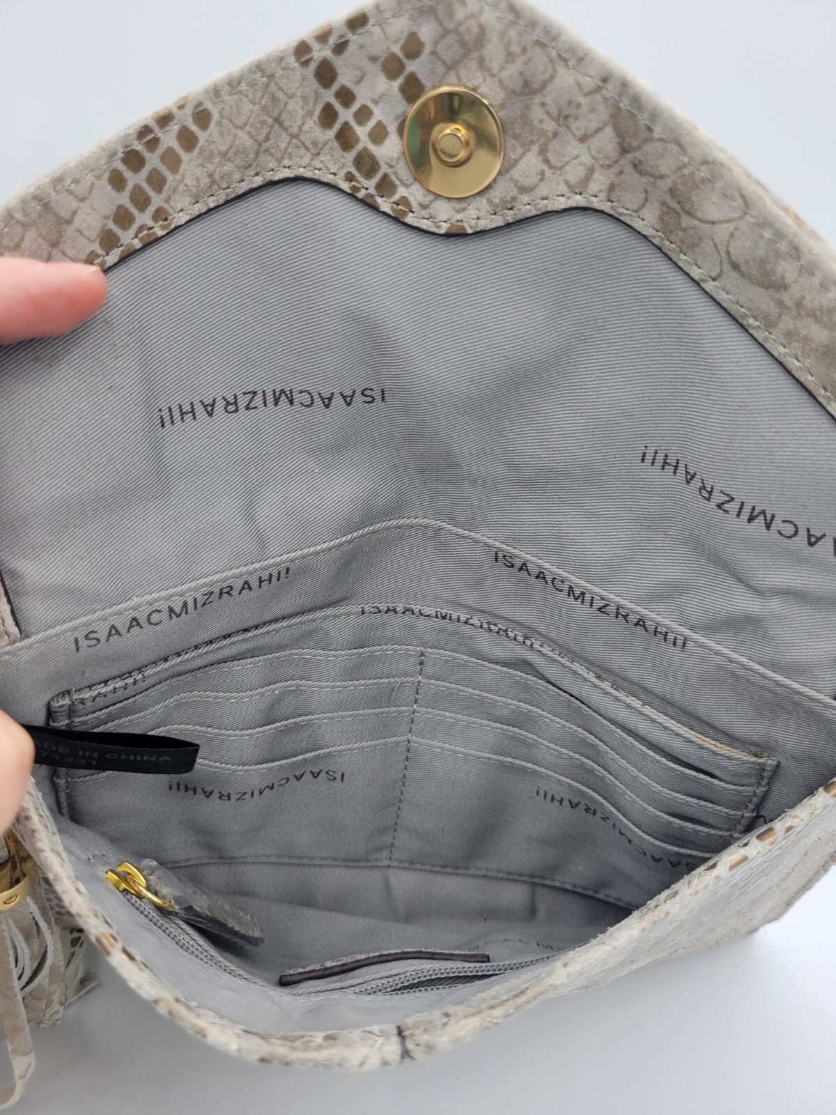 Isaac Mizrahi Beige Python Snakeskin Leather Hand… - image 5