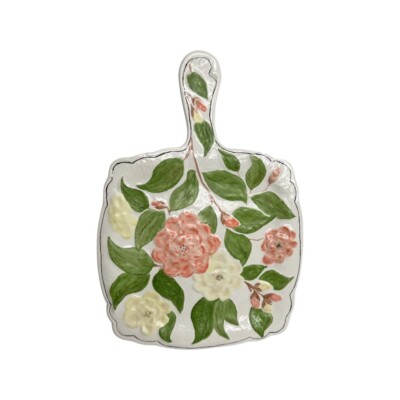 vintage raised hydrengia Cottagecore Trivet ceramic plate spoon rest Floral