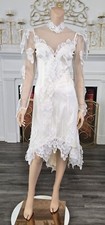 Unbranded Vintage 80s Off White Satin Petal Detail Informal Wedding Dress sz 6