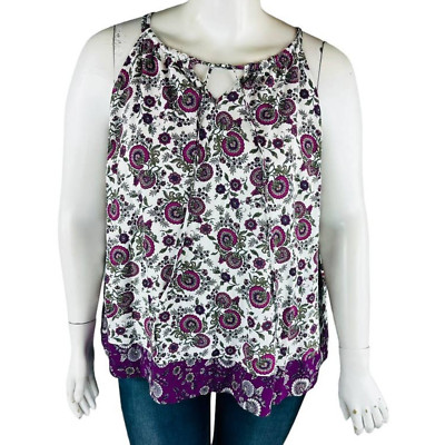 Lane Bryant Womans Sz 14 Plus Blouse Top Sleeveless Floral Purple Boho Lined