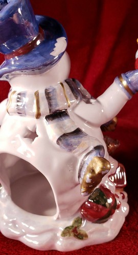 Whimsical Dalton Porcelain Snowman w/ Cardinal Tealight Holder 6.25" Tall - Picture 10 of 12