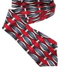 Facets Men Neck Tie 100 Silk Red Gray Silver Geometrical Design Made in USA