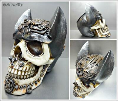 Mechanical Robotic Batman SKULL Skeleton HEAD Sculpture Figurine Halloween Decor