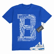4 Military Blue 2024 Neutral Grey White T Shirt to Match BLESSED Jordan