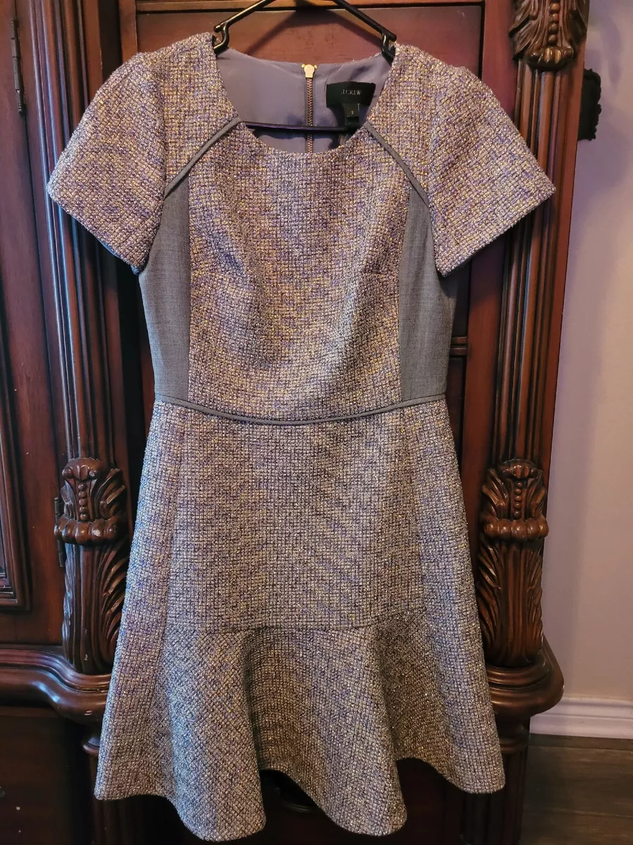 J. Crew Metallic Tweed Wool Pleated Skater Dress Size 2