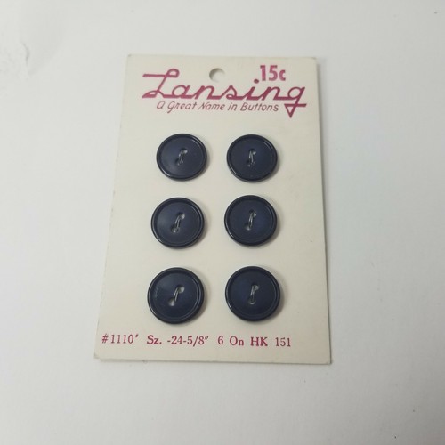 Vintage Lansing Two-Hole Buttons New Old Stock Dark Blue MCM 5/8" Small On Card  - Afbeelding 1 van 5