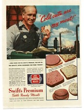 1943 Swift's Premium Lunch Meat C. L. Sabin locomotora ingeniero anuncio impreso de colección