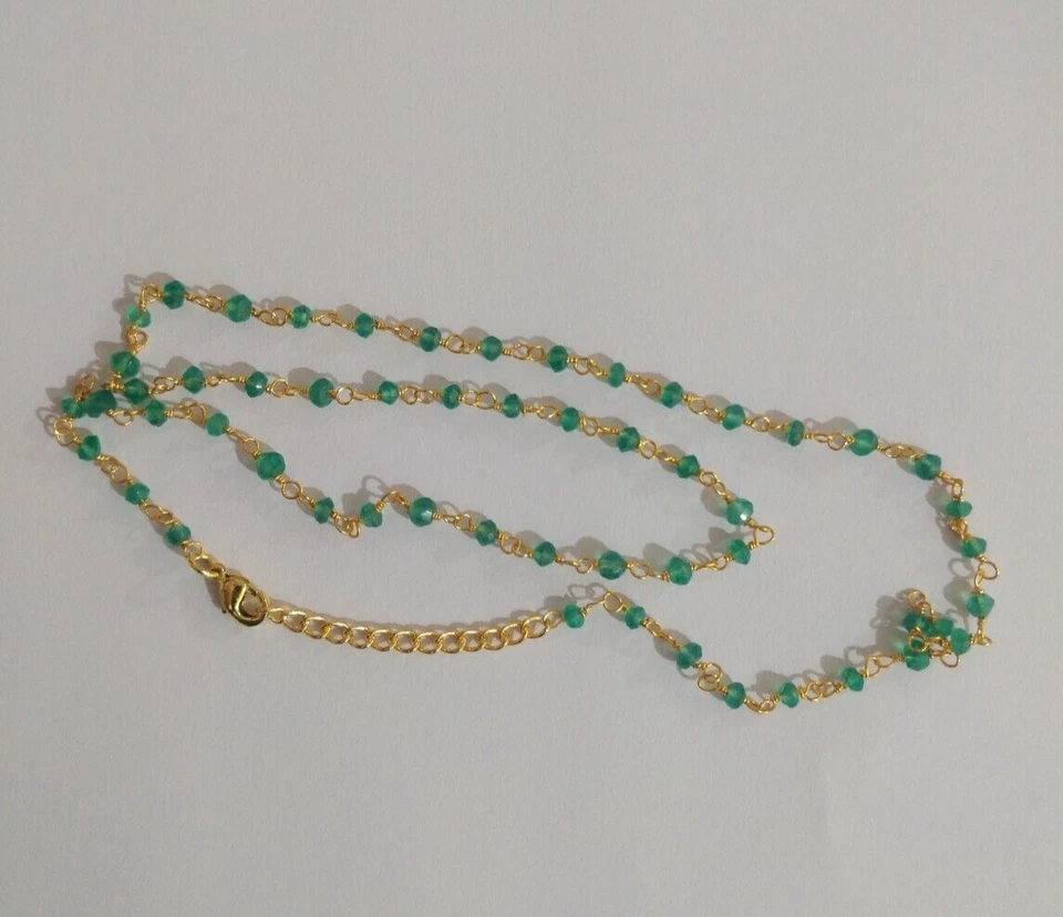 Collar estilo rosario con cuentas de piedras preciosas, collar de cuentas de ónix verde de 3 mm de 18 pulgadas Foto 3 de 4