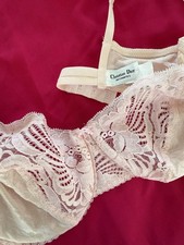 Christian Dior Intimates Vintage 80s silk lace pink balconette bra 34D lingerie