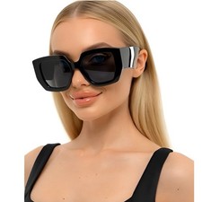 DESIGNER Chic Oversized Square Sunglasses Black Acetate Frame Dark Lenses Women