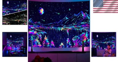 Glow-in-the-Dark Blacklight Mountain Tapestry - Starry Night