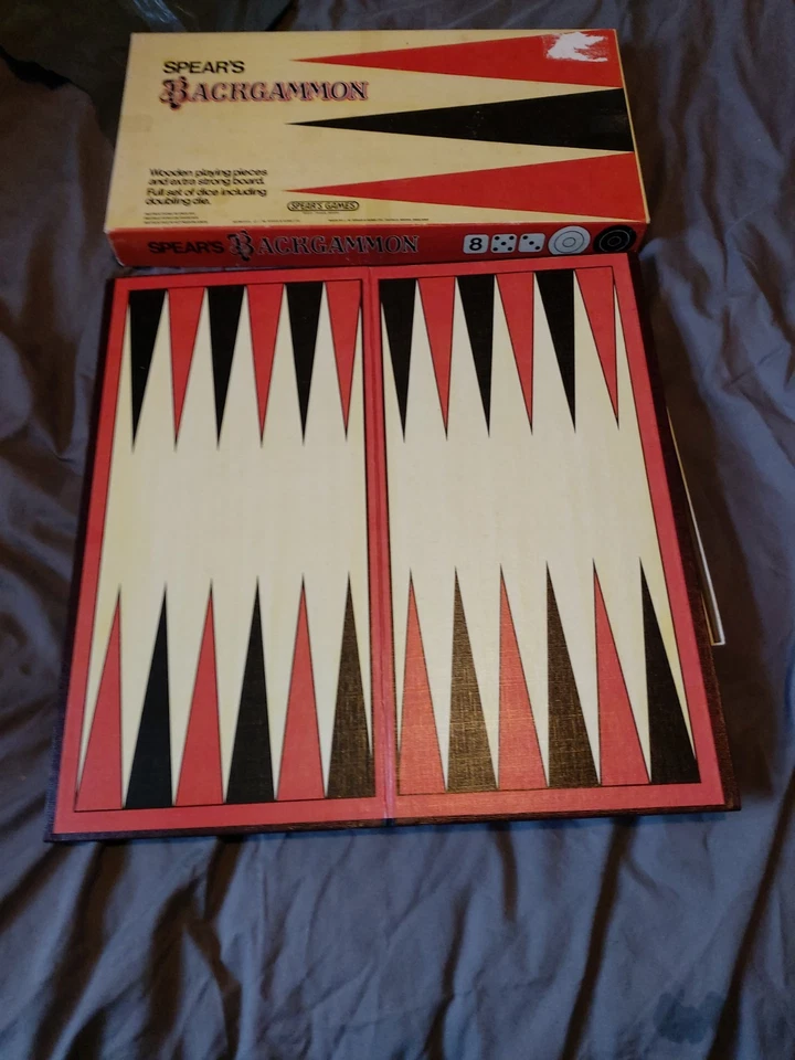 VINTAGE SPEAR'S BACKGAMMON GAME WITH WOODEN PLAYING PIECES COMPLETE - Image 4 of 4