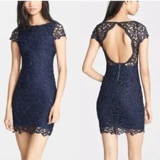 Alice + Olivia Clover Guipure Lace Mini Dress in Navy Blue 2
