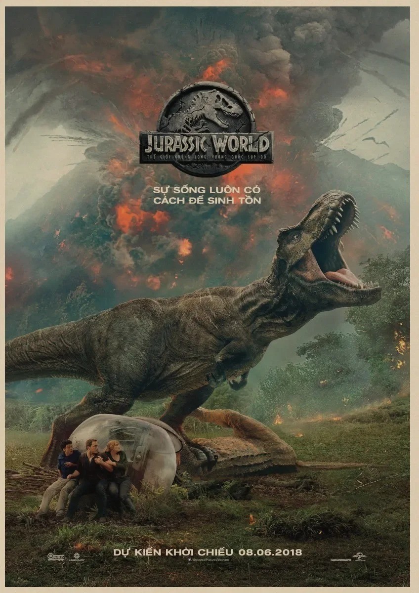 Jurassic World Fallen Kingdom T-Rex volcán póster dinosaurio impresión mural