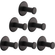 Bath Towel Hooks, 6 Pack Self Adhesive Coat Hooks, Sturdy No Drilling Robe Ho...