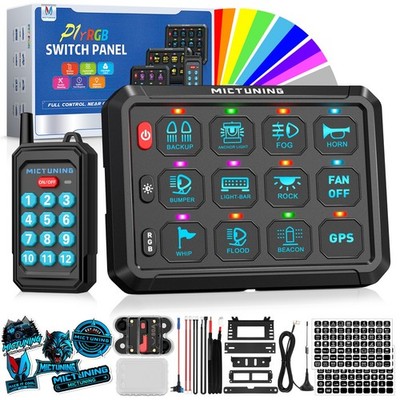 Wireless 12 Gang RGB Switch Panel Toggle On/Off LED Light Circuit Relay System