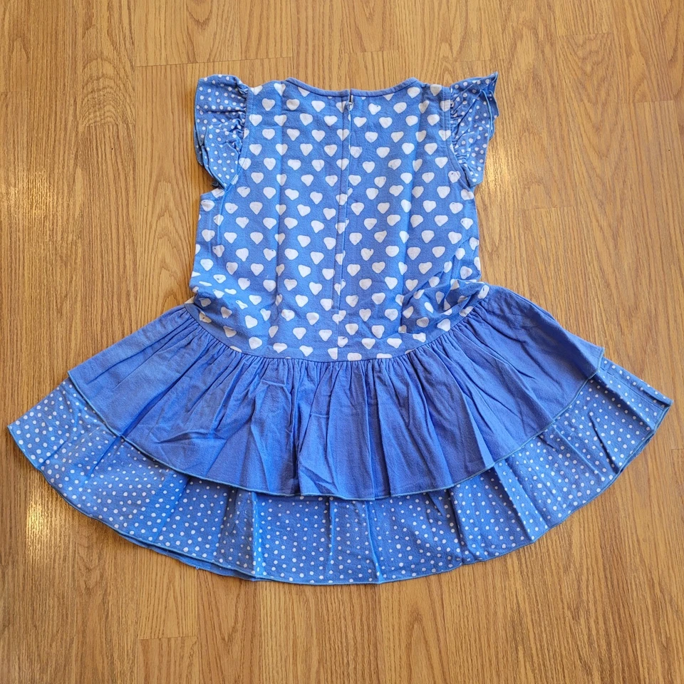 Vestido azul vintage de franela de jengibre azul para niñas pequeñas con corazones talla 5T algodón Foto 3 de 4