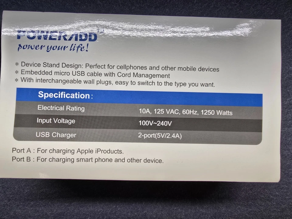 POWERADD Easy Travel Power Adapter - 2 AC Outlets, 2 USB Chargers (2.4A) - Image 3 of 4