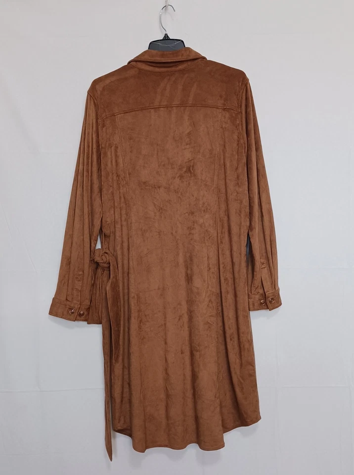 Vestido Norm Thompson Mujer Marrón Azúcar Talla PXL Imitación Gamuza Invierno Otoño Forrado Cinturón Foto 3 de 4
