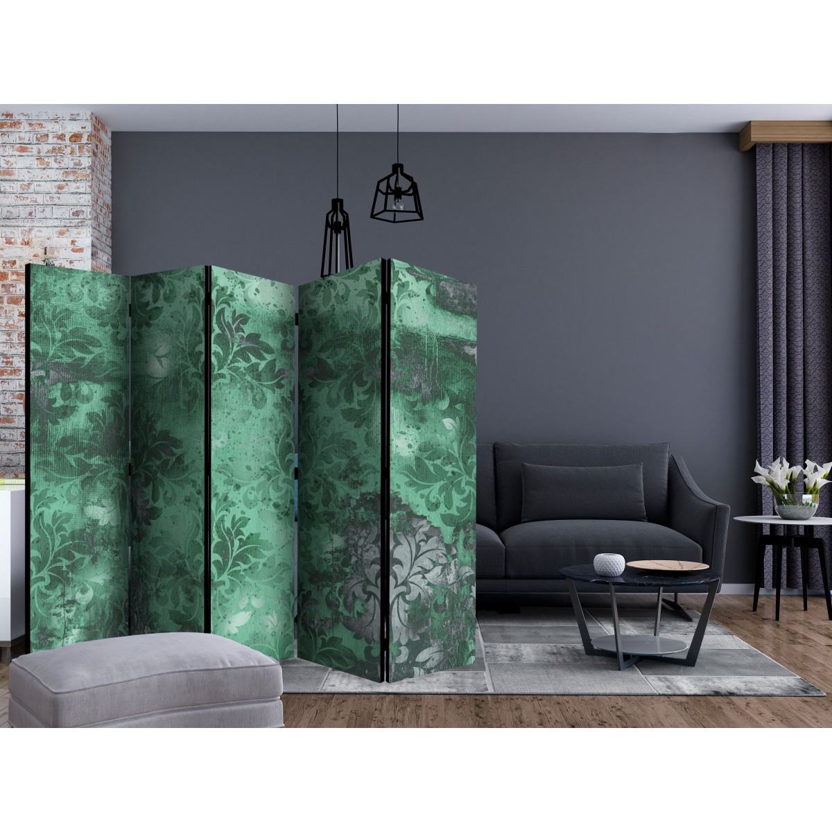 Paravent 5 volets Emerald Memory grand format décoration luxe
