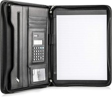 Cossini Black Superior Vegan Leather Business Portfolio with Zipper – Padfolio