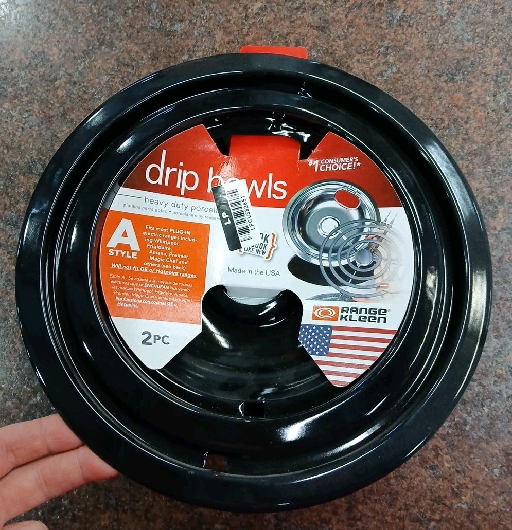 Range Kleen Heavy Duty Black Porcelain Style A Drip Bowls 2 Piece NEW L and S