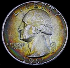 1961 Washington Silver Quarter Rainbow Toned US Coin #T5