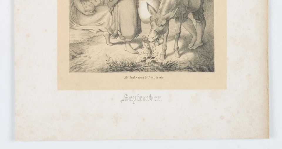 September. Bei der Apfelernte, um 1850, Lith. Biedermeier Unbekannt (19.Jhd) - Bild 4 von 4
