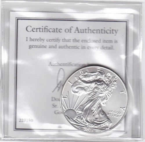 2015 $1 American Silver Eagle 1 oz .999 fine silver GovMint.com COA Uncirculated