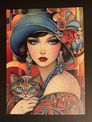 400 geformte Teile Holzpuzzle Elegante Dame mit Katze von Gemturt Puzzles