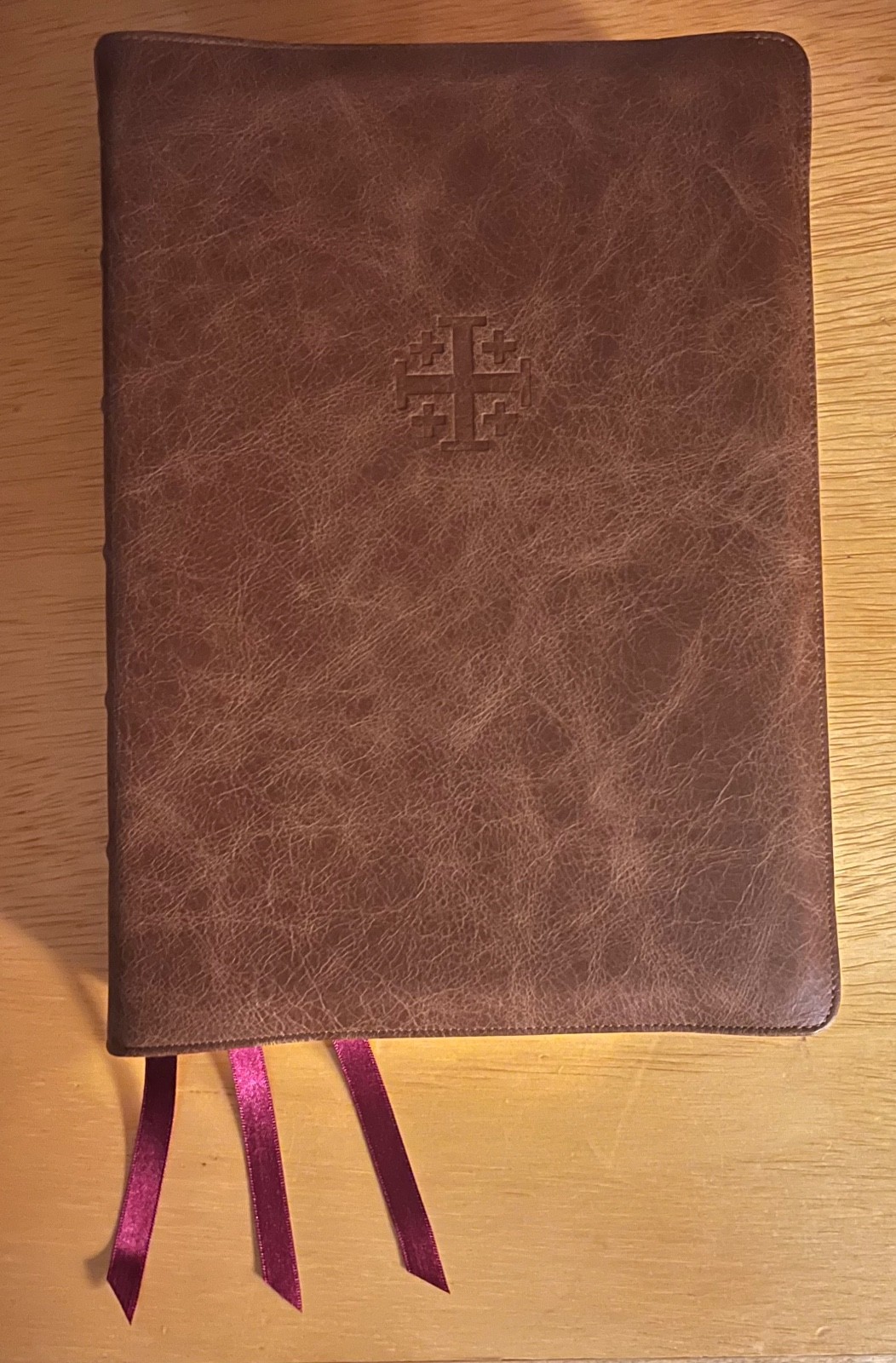 Schuyler ESV Wide Margin Desert Camel Calfskin Bible