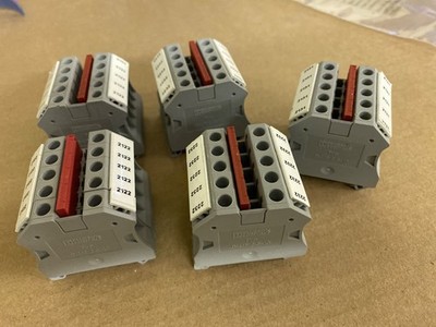 Lot of 5   Phoenix Contact UT 6 DIN Rail Terminal Blocks w/ Red Jumper & Markers
