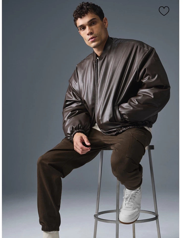 Jaqueta espresso masculina de couro sintético ALO zíper completo tamanho médio (varejo $298) nova com etiquetas - Imagem 3 de 4