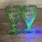 VTG Hazel Atlas Optic Block Colonial Uranium Goblet Green Glass Depression-(2)