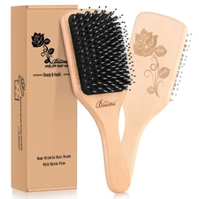 Bsisme Hair Brush-Boar Bristle Hairbrush with Detangling Natural Wood Color 