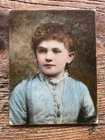 Antique framed Painting opalotype milk glass Little Girl Victorian Hand Tinted