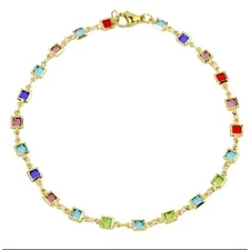 VFK Light Multi-Color Crystal Square Anklet Bracelet