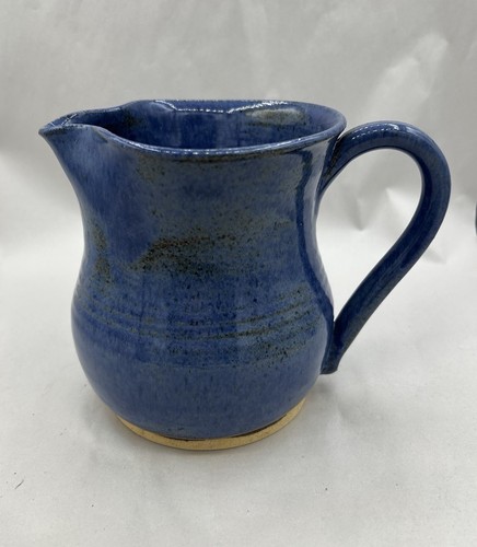 Vintage Ann Anspach Blue Speckled Small Art Pottery Pitcher 6" Farmhouse Signed
