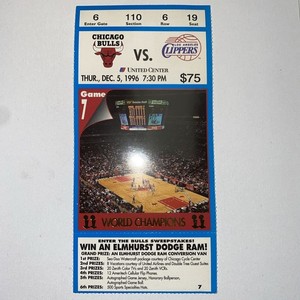 AUTH Bulls Clippers NBA Ticket Stub Jordan  United Center Chicago 1996