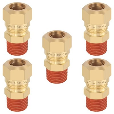 5PCS D.O.T Brass Compression Straight Union Fittings, 1/2 Tube OD x 3/8 NPT T...