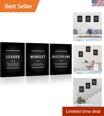 Motivational Mindset Canvas Wall Art, Inspiration Leader Discipline Quotes Re...