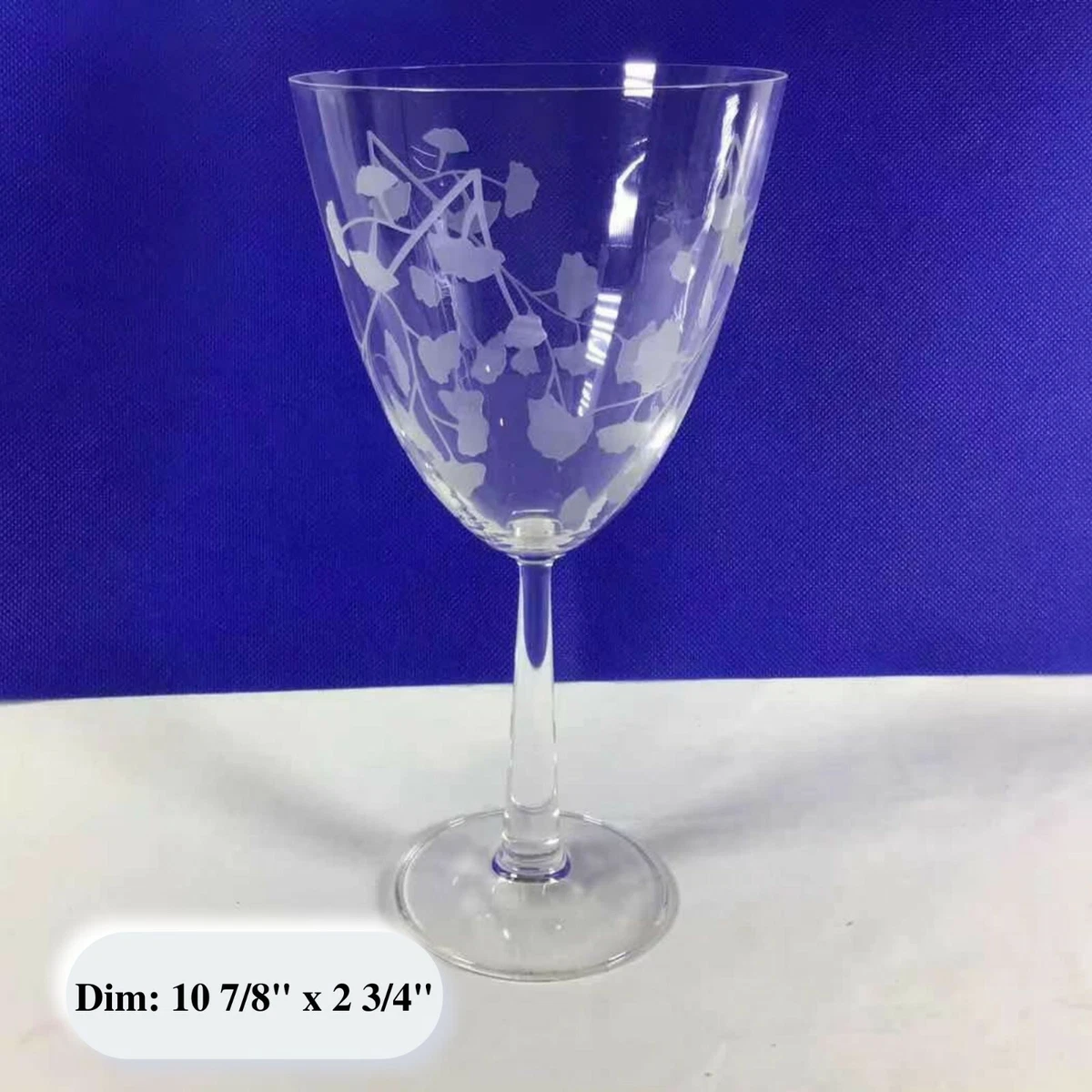 1 Pc Vintage Etched Crystal Wine Glass Flower Leaf Pattern Glassware  Stemware