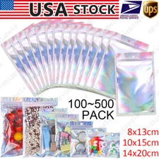 Smell Proof Mylar Holographic Bags Foil Pouch Resealable Clear Zip Food Storage