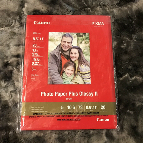 NEW Canon Photo Paper Plus Glossy II 8.5" x 11" 20 Sheets PP-201 Inkjet