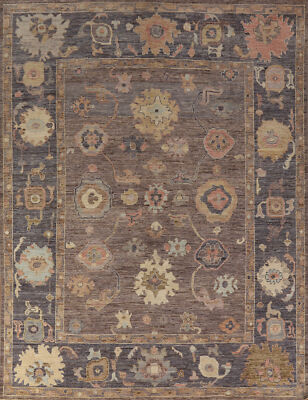 Vegetable Dye Oushak Turkish Hand-knotted Wool Rug for Living Room 8x10 ft